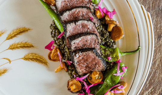 ancho-chili-rubbed-elk-loin-with-sauteed-chanterelles-lentils