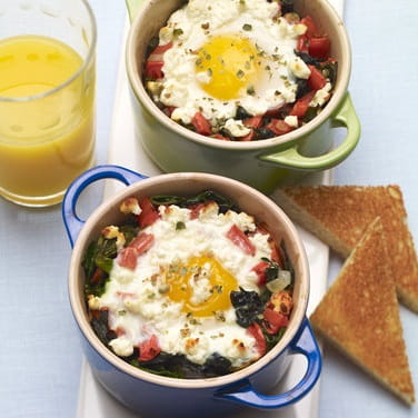 Baked Eggs with Goat Cheese and Green Peppercorns - Recipe