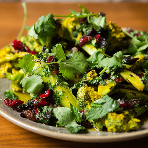 Charred Broccoli with Keens Mustard Yogurt and Dried Fruit - Recipe