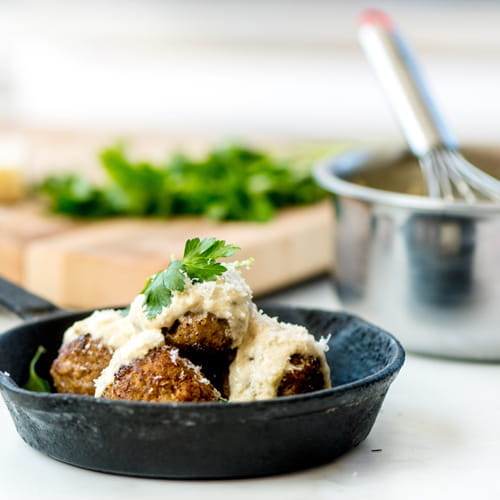 Zesty Pork Meatballs with Cumin and Garlic Cream - Recipe