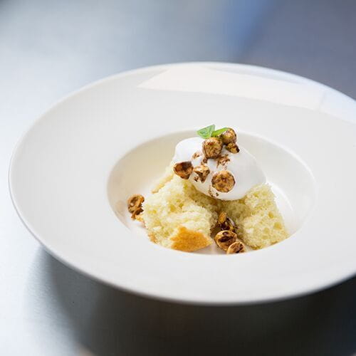 Berbere Sponge Cake with Coconut Milk Sorbet and Spiced Candied Hazelnuts - Recipe