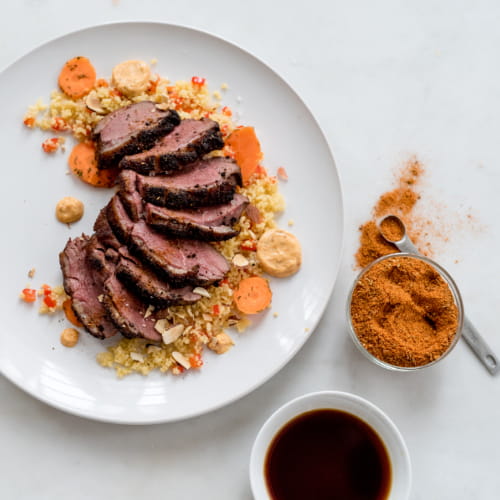Duck Breast with Couscous Cajun Aioli and Vanilla Pickled Carrots - Recipe
