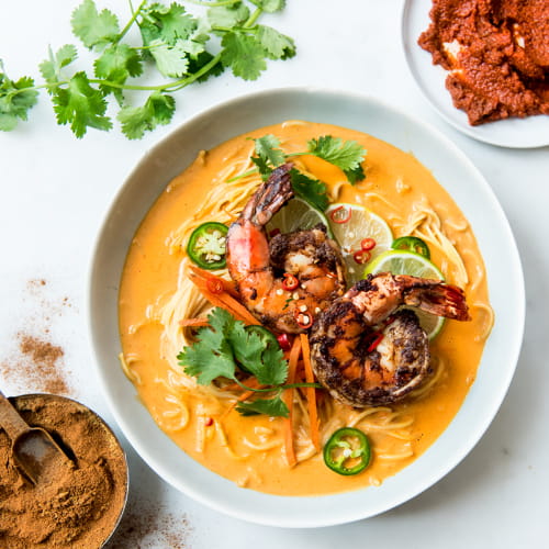 Red Curry Noodle Bowl with Spice Rubbed Shrimp - Recipe