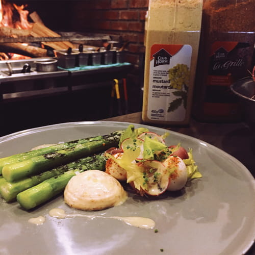 Asparagus Salad with Poached Quail Egg Prosciutto Habanero Garlic Aioli Sherry Mustard Vinaigrette - Recipe