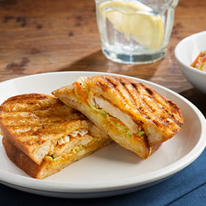 Grilled Chipotle Mango Chicken Panini with Coleslaw and 3 Cheese Crunch - Recipe