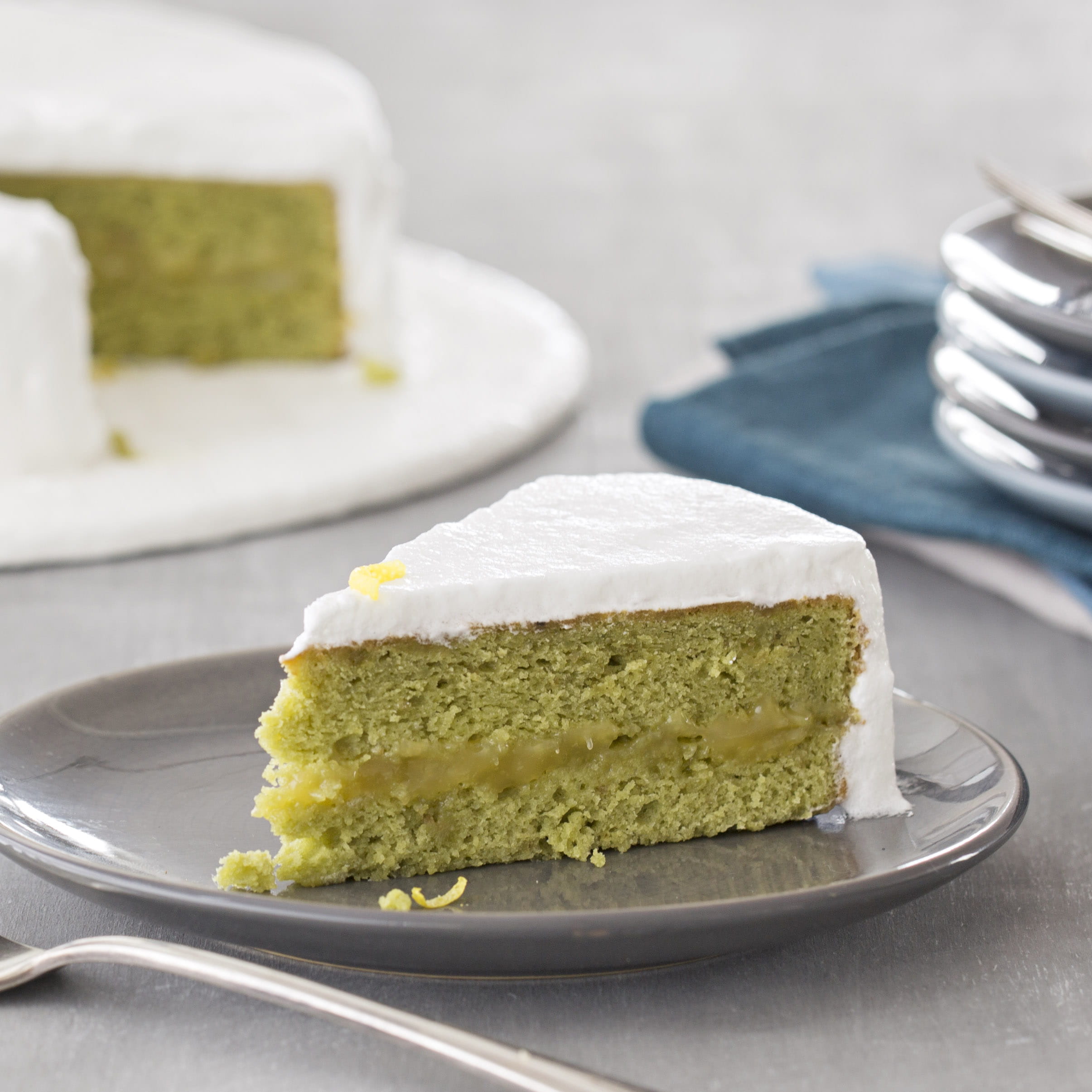 Matcha Green Tea Cake with Lemon Meringue Frosting - Recipe