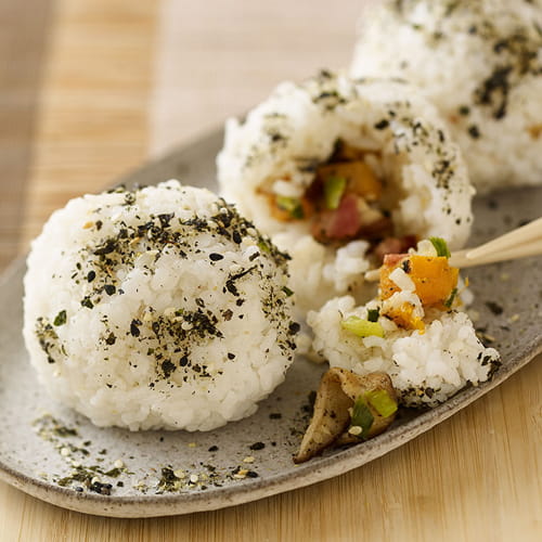 Shiitake and Bacon Rice Balls with Spicy Ginger Sauce - Recipe