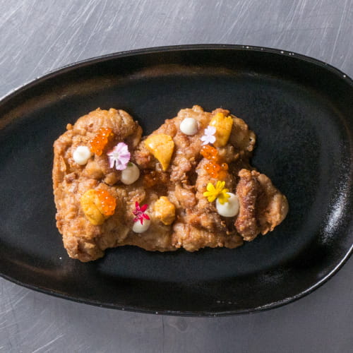 Garam Masala Fried Chicken with Trout Roe Uni and Garlic Aioli - Recipe
