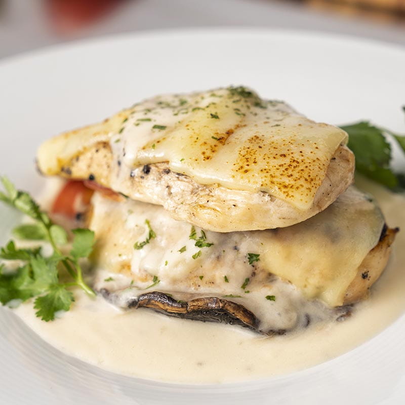 Grilled Chicken & Portobello Stack w Asiago Cream Club House for Chefs
