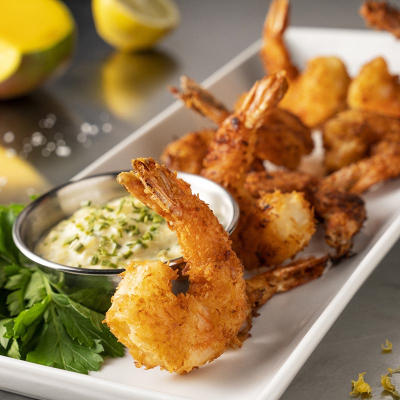 Lemon and Coconut Prawns with Mango and Chive Dip - Recipe