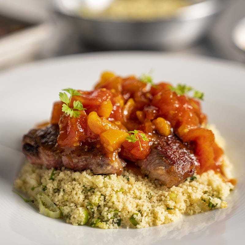 Pan Fried Lamb with Couscous and Tomato and Turmeric Chutney - Recipe