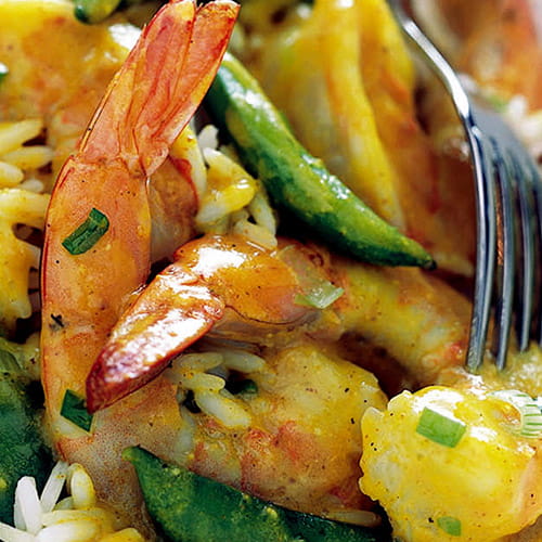 Shrimp and Sugar Snap Peas in Curried Coconut Sauce - Recipe