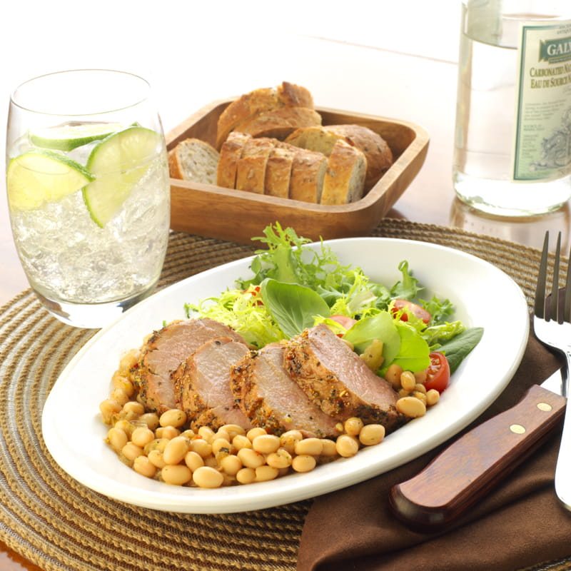 Maple Bacon Grilled Pork Tenderloin with Baked Beans - Recipe