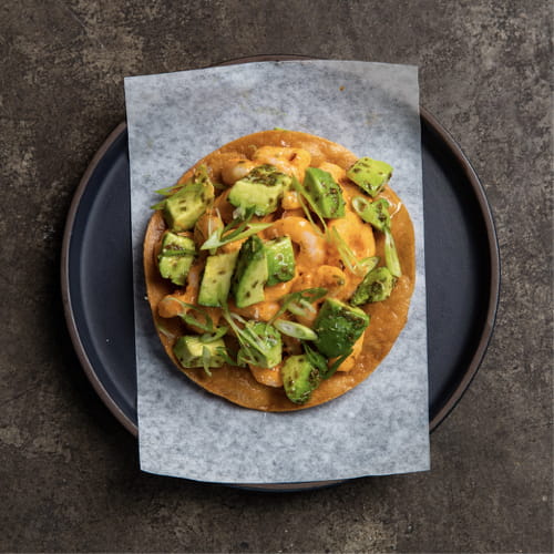 Saltwater Shrimp Tostada with Sriracha and Lime Mayo - Recipe