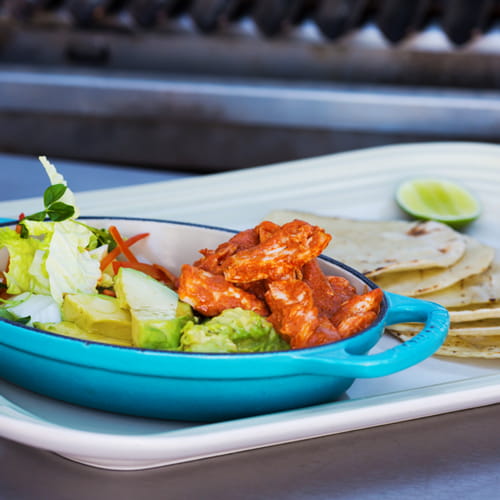 BBQ Red Curry Chicken with Crushed Avocado Spicy Slaw and Tortillas - Recipe