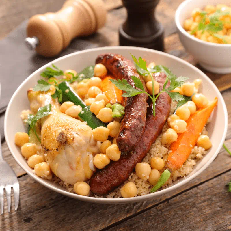 Receita de Frango Carré com Legumes e Couscous