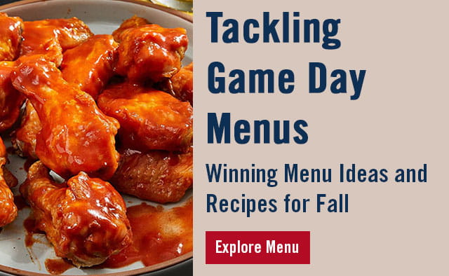 chicken wings and text with an overview of the menu