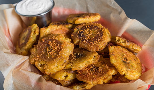 Peruvian Dusted Plantains with Cilantro Crema