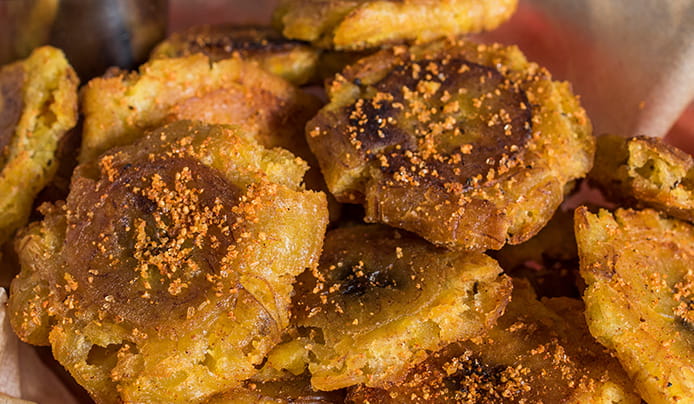 Peruvian Dusted Plantains with Cilantro Crema