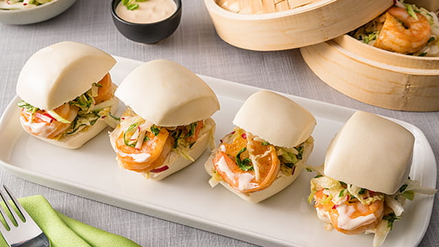 Steamed Soft Buns with Sweet Chili and Shrimp