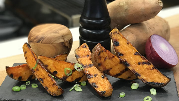 Grilled Sweet Potatoes with Sticky Sweet Chipotle Bar B Q Sauce