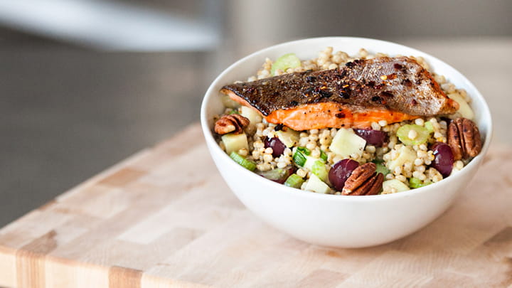 Spicy Pan Fried Trout Warm Sorghum Salad Bowl