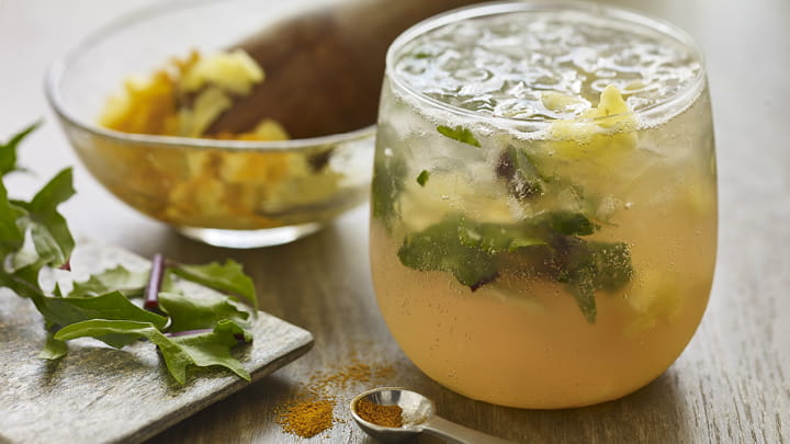 Pineapple Turmeric Mocktail with Dandelion Greens