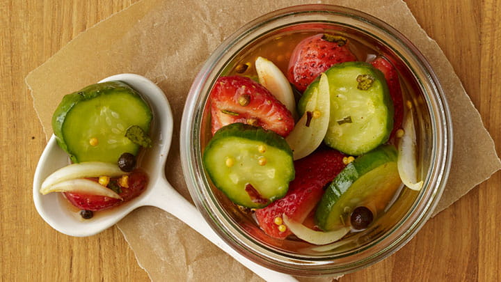 Smoky Sweet Pickles with Strawberries