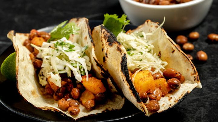 Pigeon Pea Tacos al Pastor with Coconut Lime Slaw