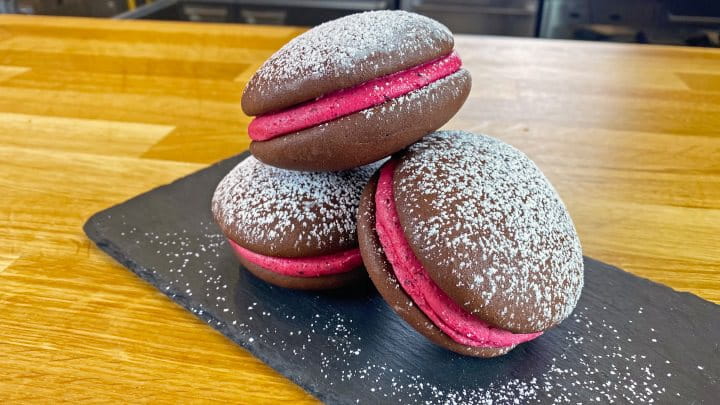 Chocolate Ancho Whoopie Pies with Hibiscus Cream