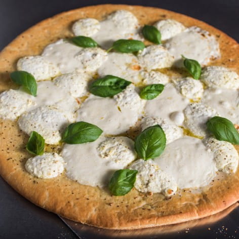 White Pizza with Mozzarella Basil and Lemon Pepper