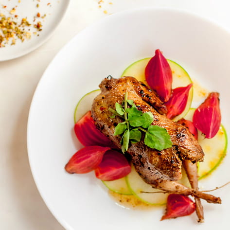 Fig Stuffed Quail with Pickled Beets and Apple Salad