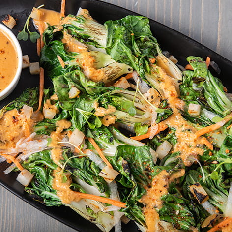 Grilled Bok Choy Salad with Spicy Ginger Dressing