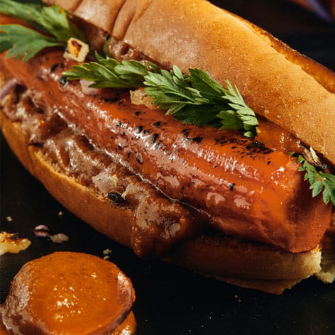 Carrot Hot Dog with Charred Tomato Ketchup