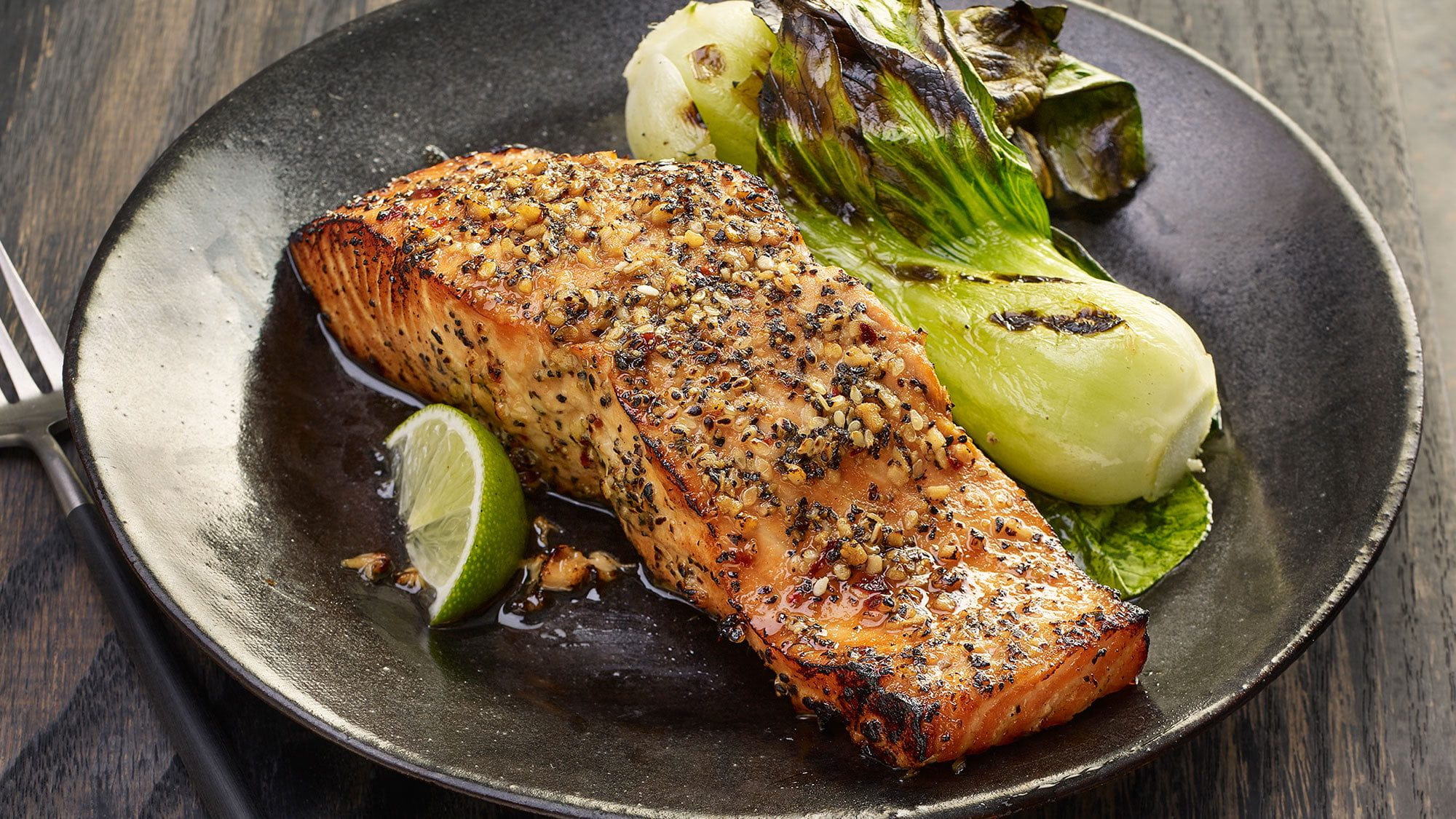GRILLED SALMON WITH PEPPER SOY GLAZE