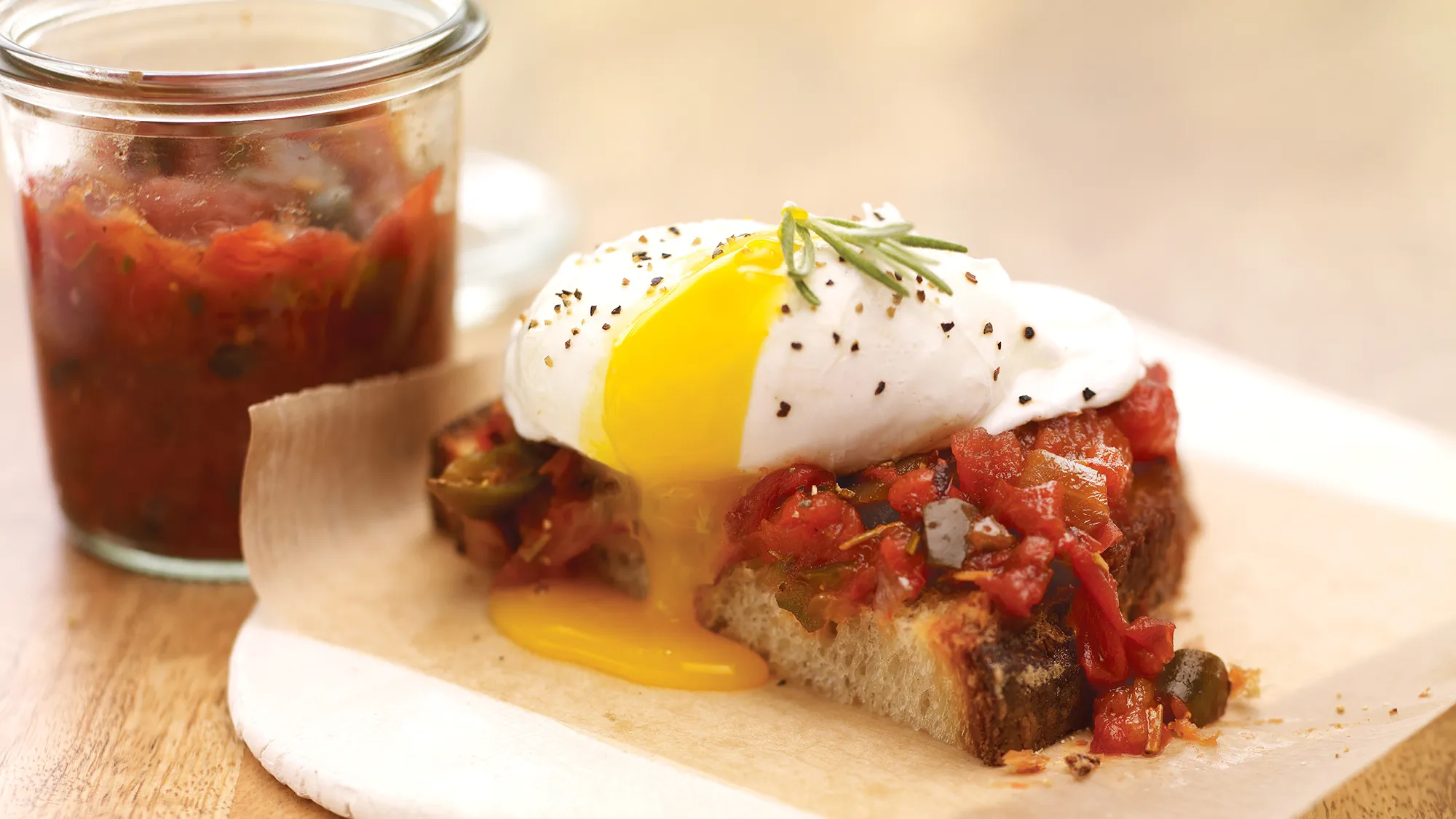 Rosemary Smoked Tomato Jam With Poached Egg