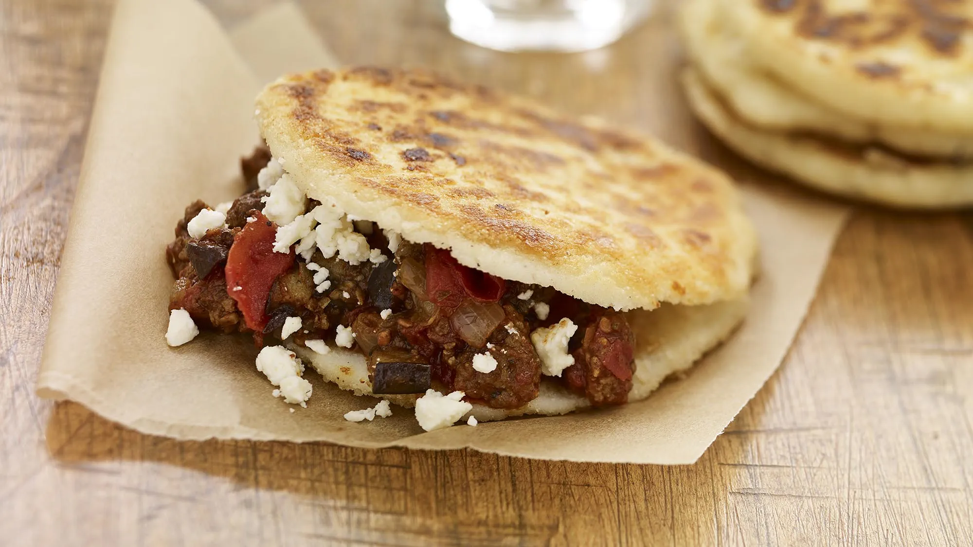 SOUTH AMERICAN AREPAS WITH EASY GREEK MOUSSAKA