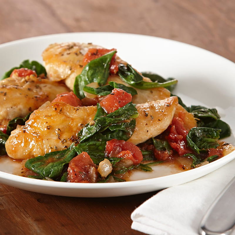 CHICKEN TENDERS WITH SPINACH AND TOMATOES