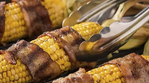 Bacon Wrapped Grilled Corn with Maple Bacon Butter