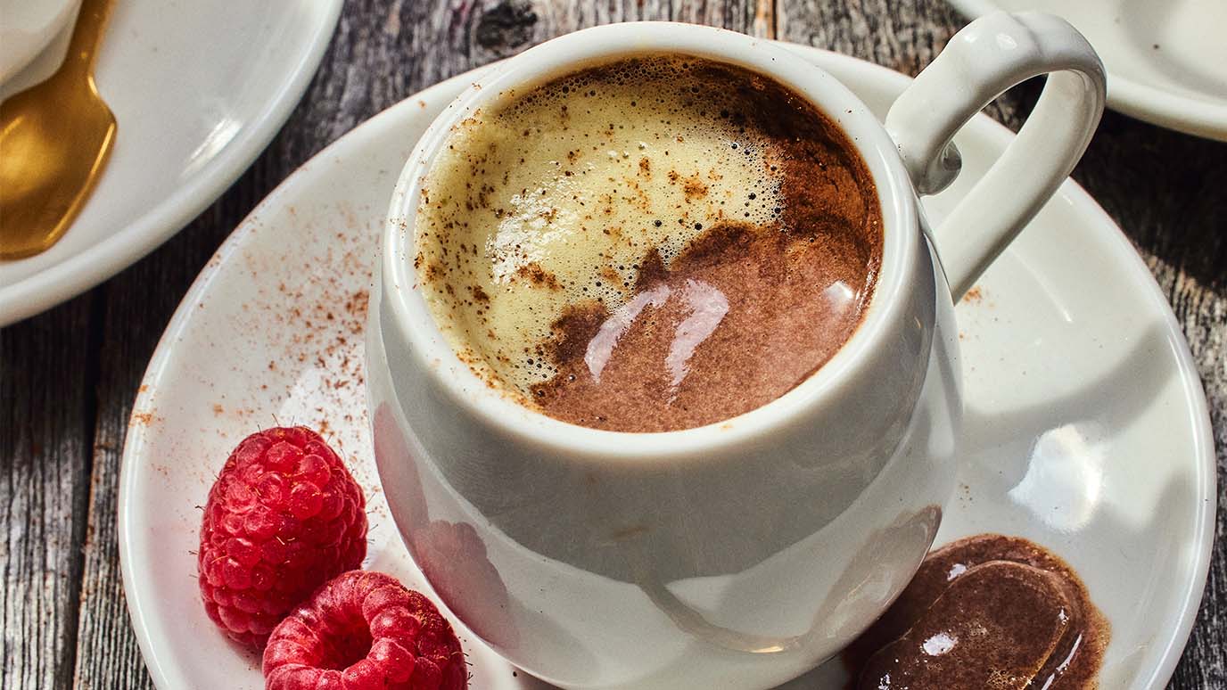 dark chocolate pots de creme with whiskey sabayon