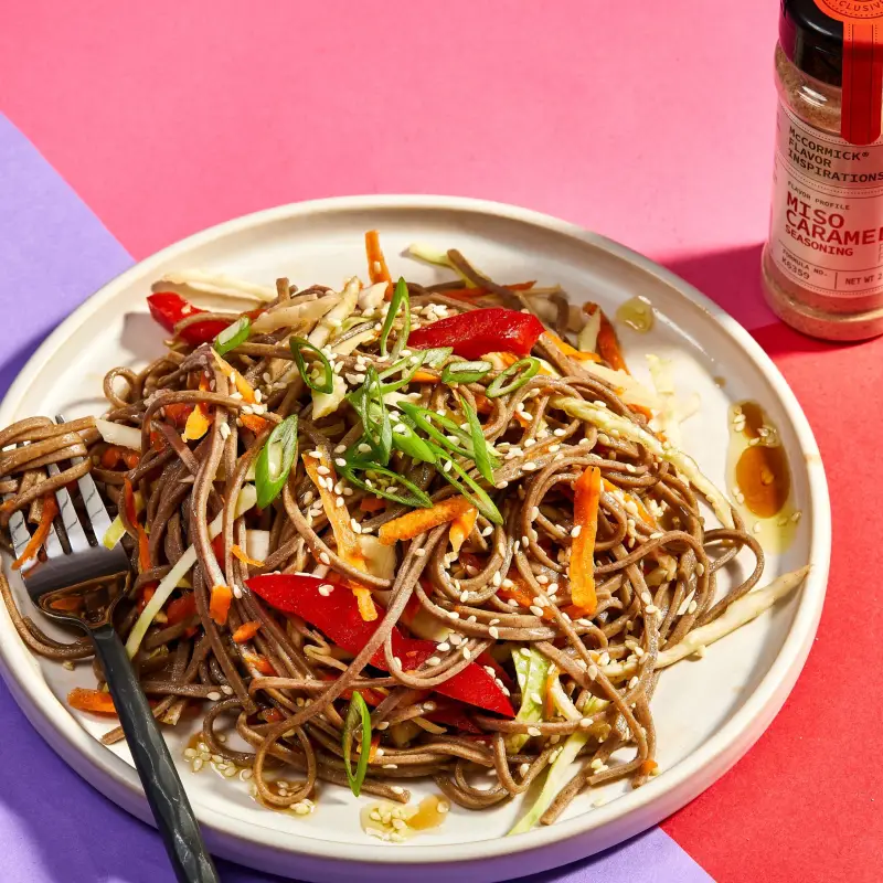 miso caramel noodle salad