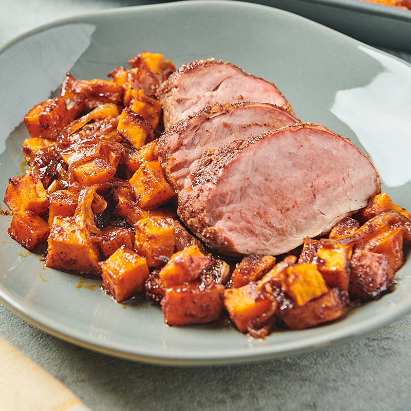 Roast Pork Tenderloin Recipe with Brown Sugar Sweet Potatoes Club House CA